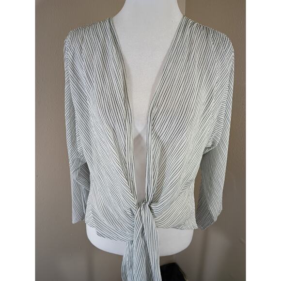 Dress Forum Wrap Cardigan Sheer White Black Stripe Sz M Classic Boho Beach - Picture 1 of 10